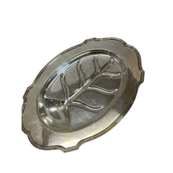 Antique Silver Meat Platter with "Tree Of Life" Silverplate Footed Serving Tray - Picture 2 of 14